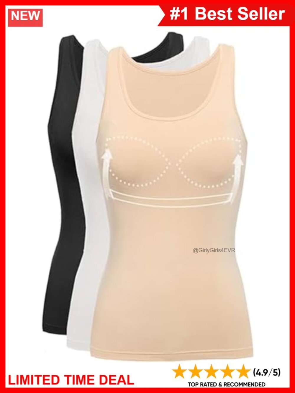 Wide Strap Tank Top with Built in Bra Cup Viscose Spandex Camisole Yoga Lounge
